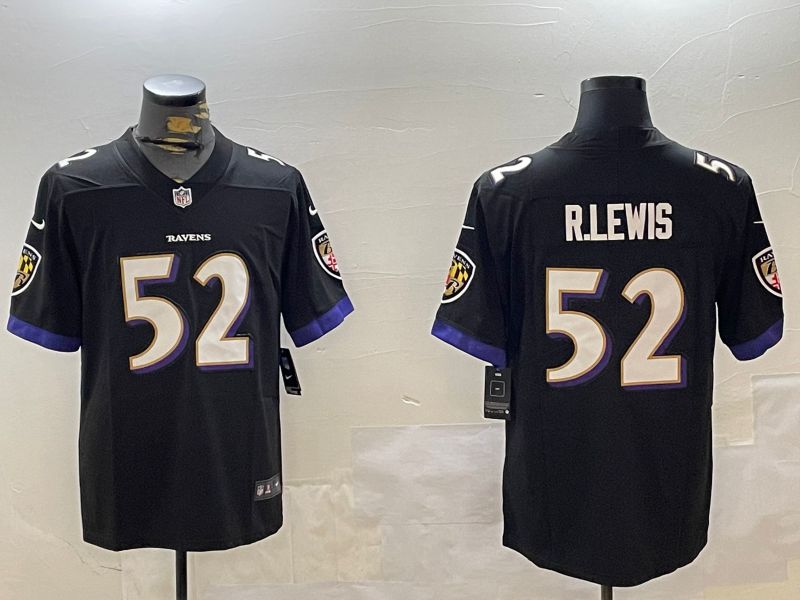 Men Baltimore Ravens #52 R.Lewis Black Second generation 2024 Nike Limited NFL Jersey style 1